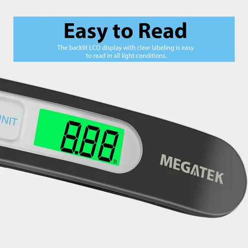 Miniatura 5 de MEGATEK Báscula digital portátil para equipaje, báscula de pesaje de maleta de viaje de mano con panel de acero inoxidable, pantalla LCD