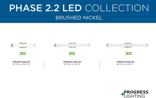 Miniatura 12 de Progress Lighting Phase 2.2 LED Collection - Lámpara de tocador de baño moderna con pantalla blanca de 36 pulgadas, níquel cepillado, 4.75 x 36.00 x