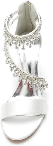 Miniatura 6 de Hyinlays Sandalias de tacón alto de cristal grueso para mujer, con correa de tobillo, zapatos de boda, baile de graduación, zapatos de noche
