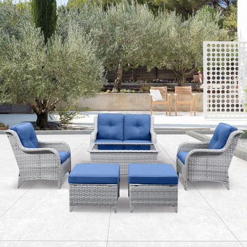 Miniatura 112 de Belord Juego de muebles de exterior, sillas de mimbre para patio, muebles de ratán de 3 piezas con mesa auxiliar, juegos de sillas bistró de patio