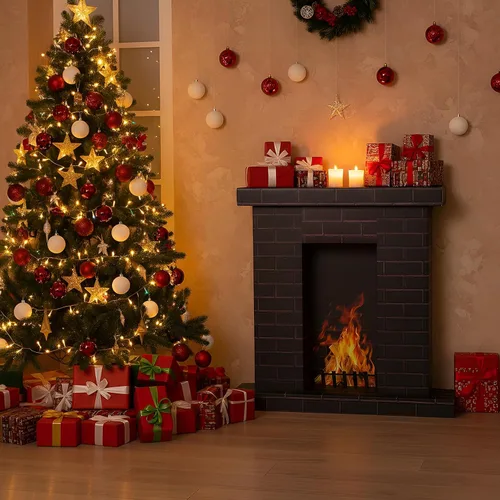 Miniatura 2 de AmazingSpark Chimenea de cartón navideño 3D falso 35.5 x 31.5 x 8 pulgadas, chimenea corrugada con accesorios de fotos de fuego, soporte de cartón