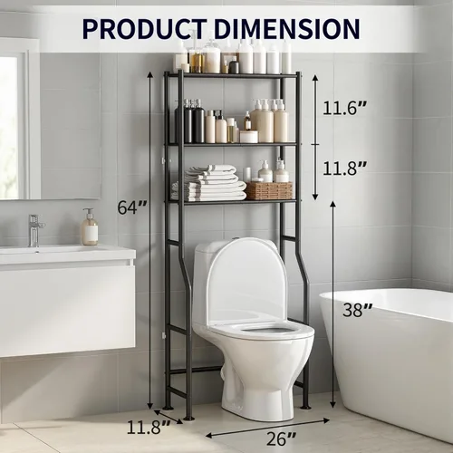 Miniatura 2 de Almacenamiento de 3 niveles sobre el inodoro, estantes de baño de metal independientes, ahorro de espacio sobre el estante de almacenamiento