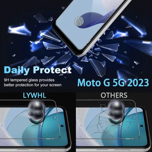 Miniatura 3 de LYWHL Protector de pantalla para Motorola Moto G 5G (2023), paquete de 3 protectores de pantalla de vidrio templado de dureza 9H HD + 3 protectores