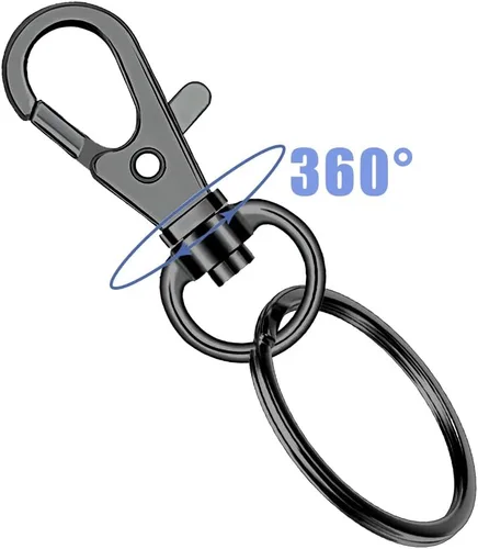Miniatura 4 de 100 llaveros giratorios de alta calidad con llaveros, clip de llavero de metal y llavero, 50 ganchos para llaveros y 50 llaveros para cordón, Negro