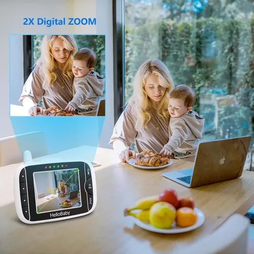 Miniatura 8 de HelloBaby Monitor de video para bebés con cámara y audio, pantalla LCD de 3.2 pulgadas, visión nocturna infrarroja, audio bidireccional y monitoreo