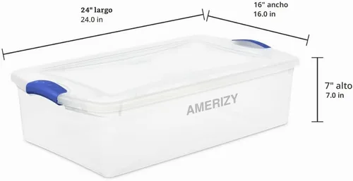 Miniatura 3 de Contenedor de almacenamiento de plástico para debajo de la cama de 32 cuartos de galón con tapa de pestillo, contenedor apilable transparente