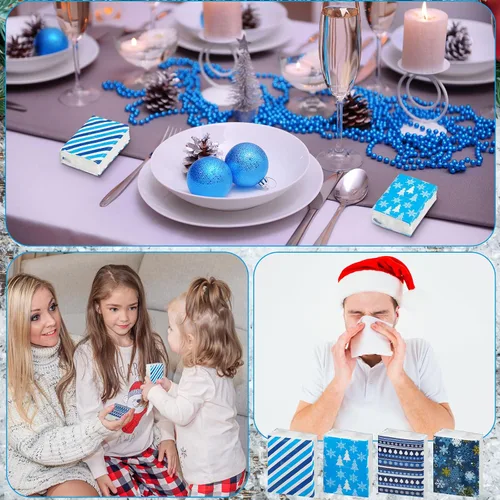 Miniatura 3 de Kisston Paquete de 120 pañuelos de bolsillo de Navidad a granel, 3 capas, pañuelos faciales individuales, paquetes de pañuelos de tamaño de viaje