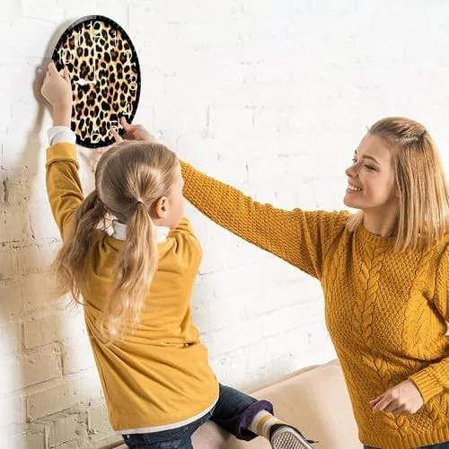 Miniatura 4 de Reloj de pared con estampado de leopardo y guepardo, reloj analógico de cuarzo silencioso sin tictac, reloj náutico retro de madera con números