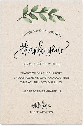 321Done Greenery - Tarjetas de agradecimiento para recién casados, agradecimientos para celebrar con nosotros, tarjetas de mesa de 4 x 6 pulgadas