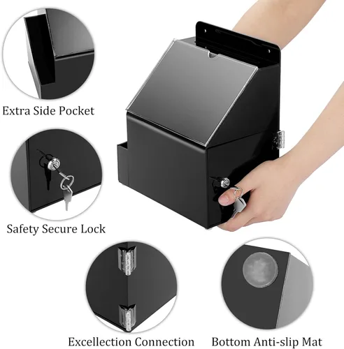 Miniatura 5 de BTSKY Caja de sugerencias de acrílico con candado, caja de donación acrílica montada en la pared con ranura para letreros de 5 x 7 pulgadas, urnas