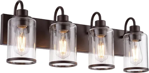 Miniatura 11 de Beionxii BX-VL01BG-3CG - Lámpara de tocador de baño, 3 lámparas doradas claras con pantalla de cristal transparente, accesorios de iluminación