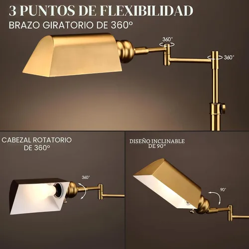 Miniatura 2 de O'Bright Arcadia - Lámpara de pie de farmacia, atenuación de rango completo, lámpara de trabajo con brazo oscilante, zócalo E26, bombilla Latón
