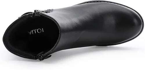 Miniatura 4 de ALLOT Botines de tacón grueso apilados para mujer, con hebilla y cremallera lateral, a la moda, con puntera cerrada