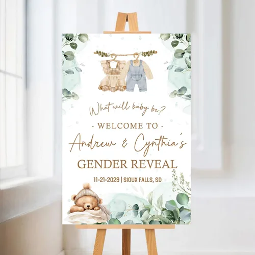 Miniatura 5 de Letrero de bienvenida personalizado de revelación de género con soporte, letrero de revelación de género para niño o niña, letreros de revelación