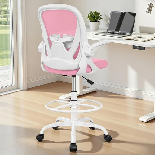 Miniatura 2 de Primy Silla de Dibujo Silla Alta de Oficina con Reposabrazos Abatibles Silla Ejecutiva Ergonómica de Computadora para Escritorio de Pie con Soporte