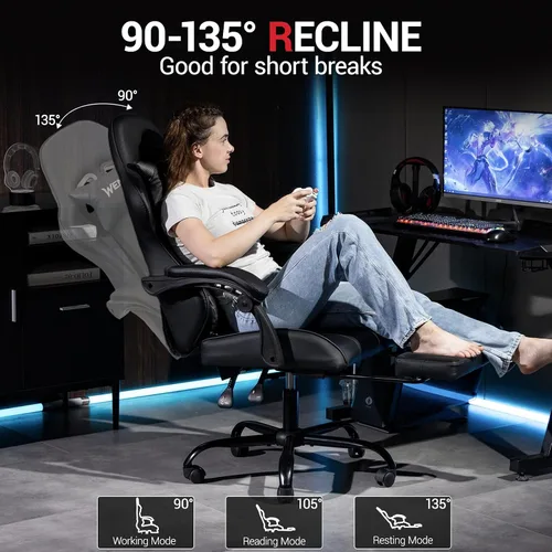 Miniatura 6 de Gaming Chair with Footrest for Adults, PU Leather Massage Racing Video Game Chair with Lumbar Support for Men Women, Ergonomic Computer Chair for