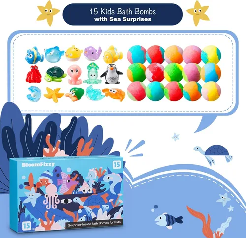 Miniatura 2 de Sea Surprise Bombas de Baño para Niños – Paquete de 15 Unidades Efervescentes con Juguetes Ocultos del Océano, Suaves y Perfumadas, Seguras