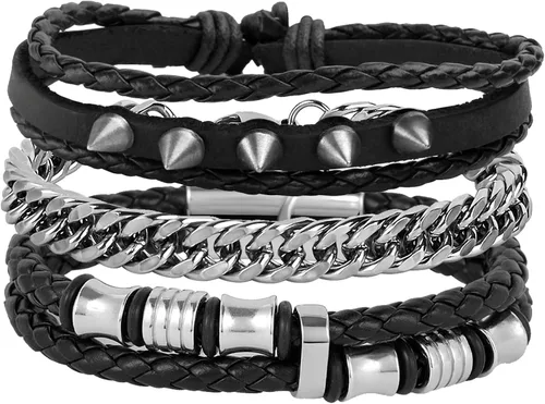 Miniatura 12 de Eigso Juego de 4 pulseras de cuero punk, con tachuelas de roca para hombres y mujeres, estilo retro, clásico, con pinchos, de metal, para hombre