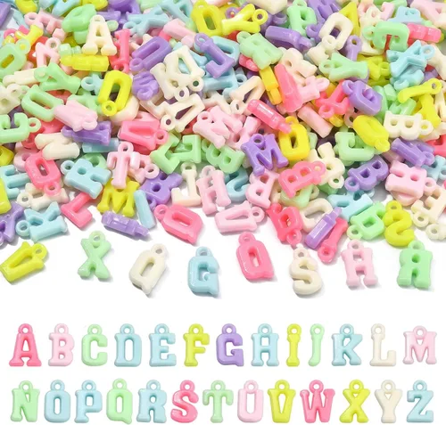 LiQunSweet 1000 piezas de acrílico opaco con letras mixtas del alfabeto, dijes iniciales para aretes, collares, pulseras, llaveros, joyas