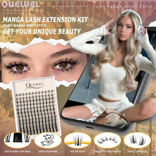Miniatura 2 de QUEWEL Fairy-Lash-Clusters, 144 piezas Manga-Lash-Clusters Mix10-18mm Banda Invisible Natural Finas Clusters de Pestañas para Extensiones