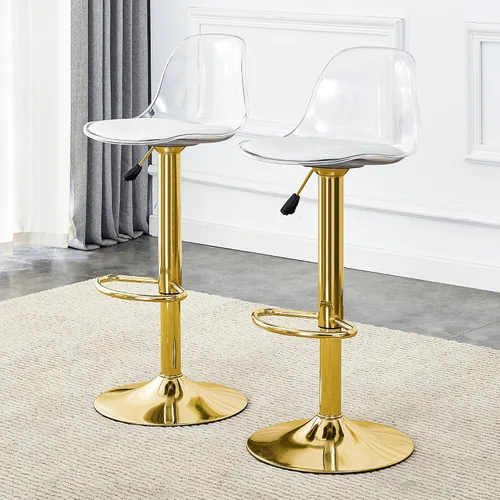 Miniatura 9 de Deolme Juego de 2 taburetes de bar modernos de acrílico transparente, taburetes de bar giratorios con respaldo transparente, 24 a 32 pulgadas