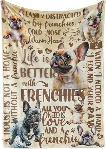 Huglanket Regalos de bulldog francés, regalos franceses para mujeres, manta de franela súper suave y agradable a la piel, 50 x 65 pulgadas
