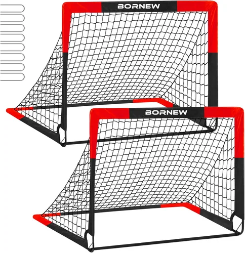 BORNEW Paquete de 2 porterías de fútbol – Porterías de fútbol para patio trasero e interior para niños, 6 x 4 / 4 x 3 pies, juego de redes de fútbol