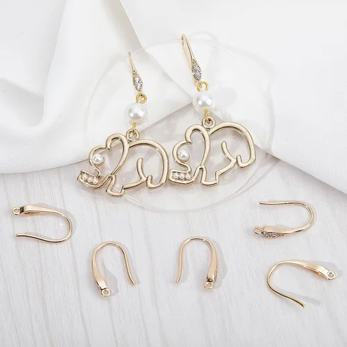 Miniatura 5 de Beebeecraft 10 piezas/caja - Ganchos para pendientes chapados en oro de 18 quilates con circonita cúbica, ganchos franceses con circón en rhinestone