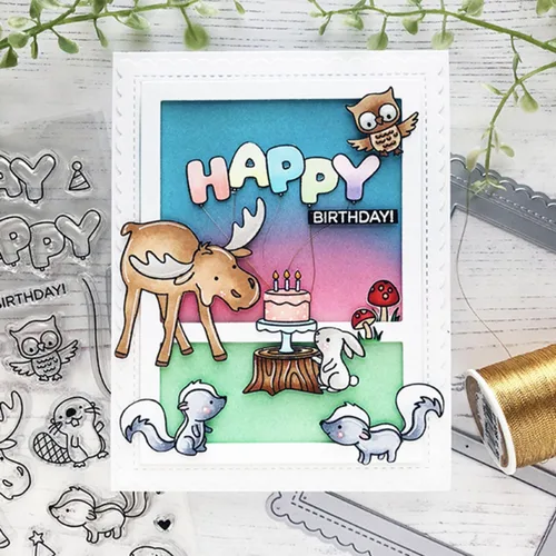 Miniatura 5 de Hooray Happy BIRTHAY - Juego de sellos y troqueles para hacer tarjetas, sellos transparentes y troqueles de corte de metal para álbumes de recortes