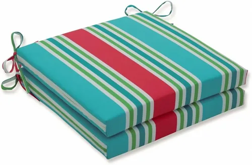 Miniatura 21 de Pillow Perfect Cojín cuadrado para asiento de silla esquinera para interiores y exteriores con lazos, relleno de fibra de felpa, resistente a