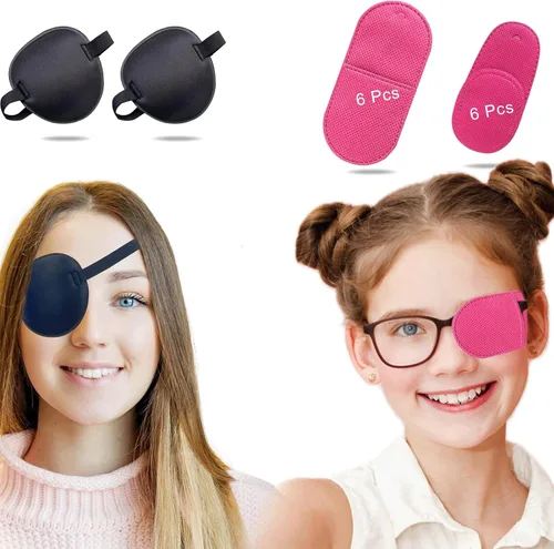 2 parches para ojos ajustables, color negro con rosa, 12 parches médicos para ojos, ambliopía, parches para ojos perezosos para ojos izquierdos o