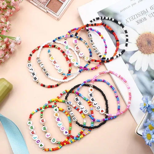 Miniatura 5 de Huquary 72 pulseras WWJD de Jesús You cristianas a granel, pulseras de la amistad con cuentas para mujer, colorido, religioso, inspirador