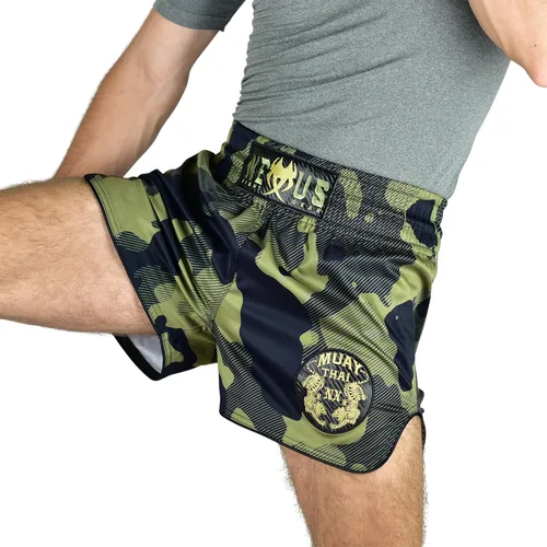 Miniatura 3 de Muay Thai - Pantalones cortos de boxeo tailandés verde, pantalones cortos militares de artes marciales para hombres y mujeres, artes marciales