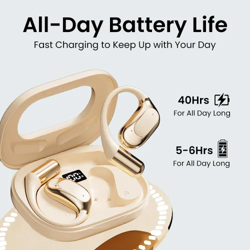 Miniatura 5 de Auriculares de oreja abierta, auriculares Bluetooth 5.4 deportivos con pantalla digital inteligente, tiempo de reproducción de 40 horas, llamadas