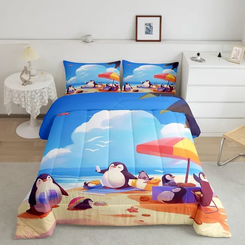 Miniatura 23 de Erosebridal Juego de edredón de ballena náutica, tamaño individual, juego de ropa de cama vintage azul con ondas oceánicas para niños y niñas