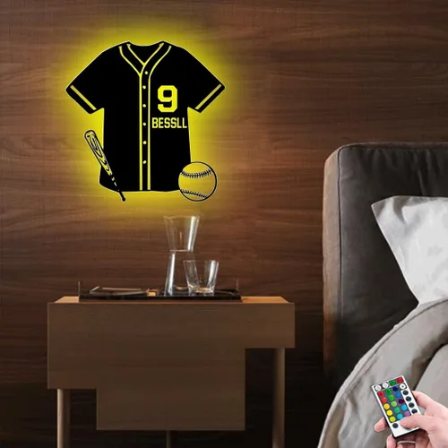 Miniatura 4 de Letrero de metal de jersey deportivo personalizado con luz LED, nombre y número personalizado, letrero de neón con nombre personalizado, decoración