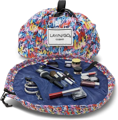 Miniatura 16 de Lay-n-Go Cosmo Layflat - Organizador de cosméticos y maquillaje con cordón y bolsillo con cremallera, bucles para cepillos y más, se ajusta