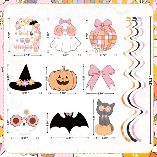 Miniatura 4 de Decoraciones colgantes de Halloween, decoración de despedida de soltera de Halloween, fantasma, lazo rosa, retro, espeluznante, decoración de fiesta