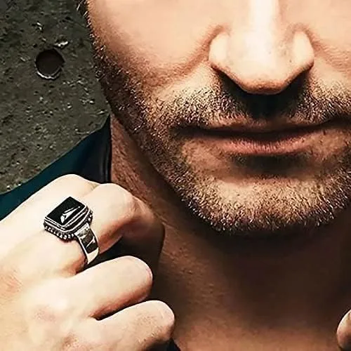 Miniatura 2 de Lucifer Morningstar Ring 925 Sterling Silver, Black Onyx Turkish Ring for men and women