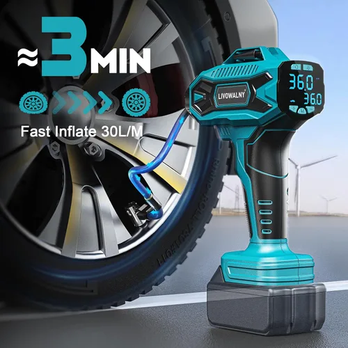 Miniatura 4 de Compresor de aire para inflador de neumáticos compatible con batería Makita de 18 V, bomba de aire eléctrica portátil inalámbrica LIVOWALNY de 160