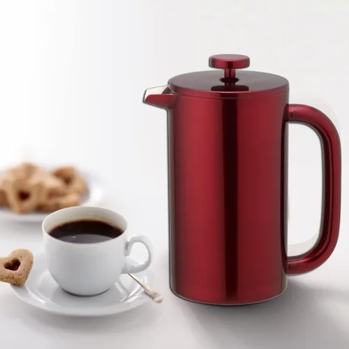 Miniatura 4 de Cafetera de 8 tazas, con prensa de café francesa, 34 onzas, acero inoxidable, resistente, tetera con desatascador de acero inoxidable, Vajilla, Rojo