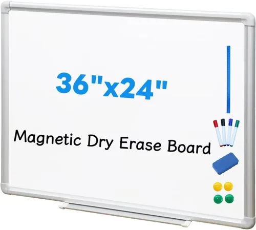 DEVELOP Pizarra blanca magnética de borrado en seco de 24 x 36 pulgadas, marco de aluminio montado en la pared con bandeja de marcadores desmontable
