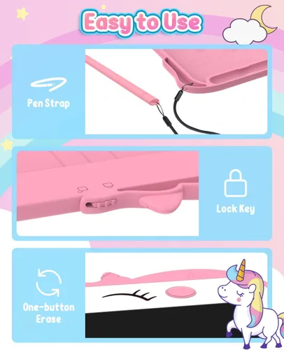 Miniatura 8 de Tableta de escritura LCD para niños, tableta de dibujo colorida de 8.5 pulgadas, juguete de unicornio para niñas y niños de 3, 4, 5, 6, 7, 8 años