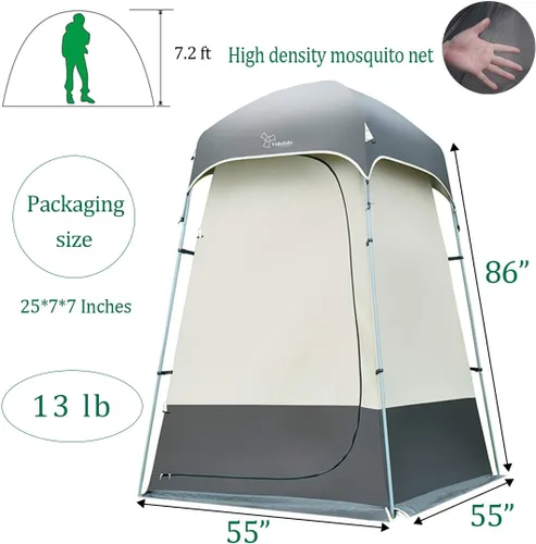 Miniatura 6 de Carpa de Ducha al Aire Libre Cambiador de Privacidad Carpas de Camping Portátiles Gris