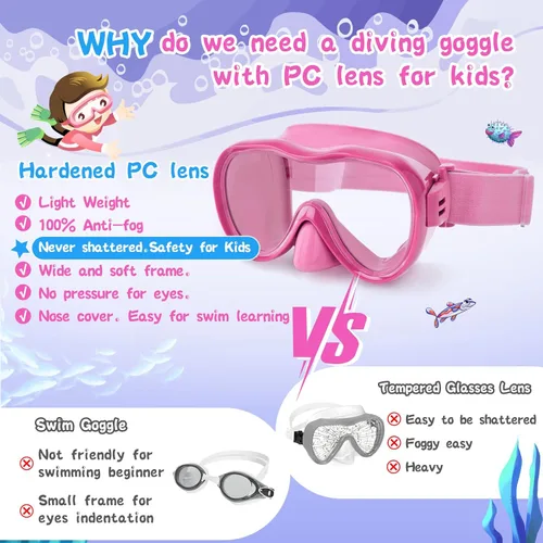 Miniatura 4 de Gafas de natación para niños con cubierta para la nariz, máscara de natación antifugas con correa de tela elástica, gafas de natación con protección