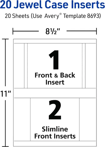 Miniatura 3 de Avery Insertos imprimibles para CD, blanco mate, compatible con impresoras láser y de inyección de tinta, 20 inserciones estándar y delgadas, ideal