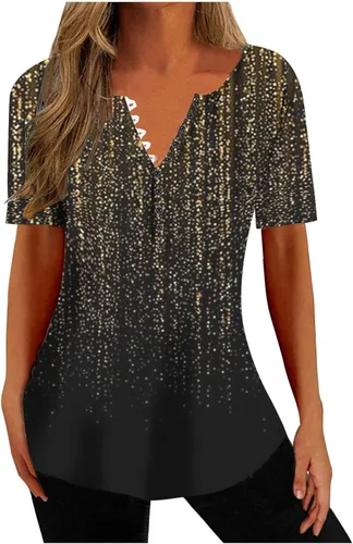 Miniatura 136 de Summer Shirts for Women 2025 Plus Size Short Sleeve Henley Tops Marble Floral Loose Tshirt Tee Casual Dressy Tunics