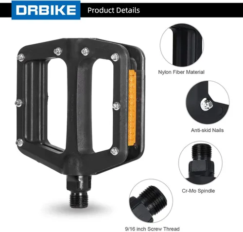 Miniatura 3 de DRBIKE - Pedales de bicicleta de montaña, pedales de MTB de 9/16 pulgadas, rodamiento sellado, de nailon ligero, plataforma plana, pedales para MTB
