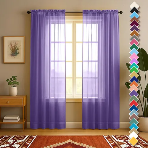 Miniatura 54 de YHSF Cortinas traslúcidas – Juego de 2 paneles para decoración del hogar – Elegantes cortinas de gasa sólida con bolsillo para barra