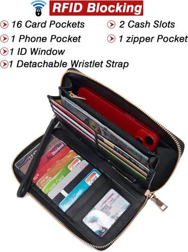 Miniatura 3 de YZAOLL Monederos para mujer de piel sintética mediana con bolsa de muñeca a juego